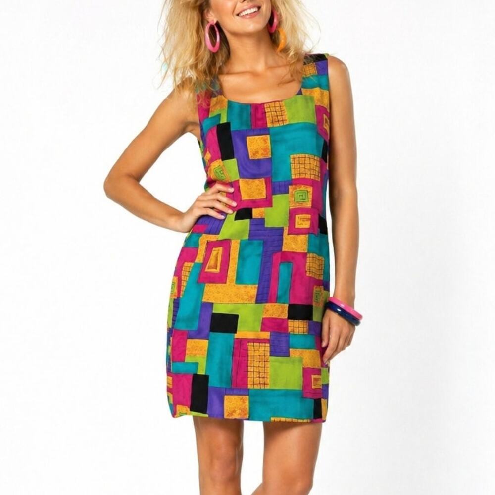 Vintage John Roberts Geometric Sleeveless Dress Size 12